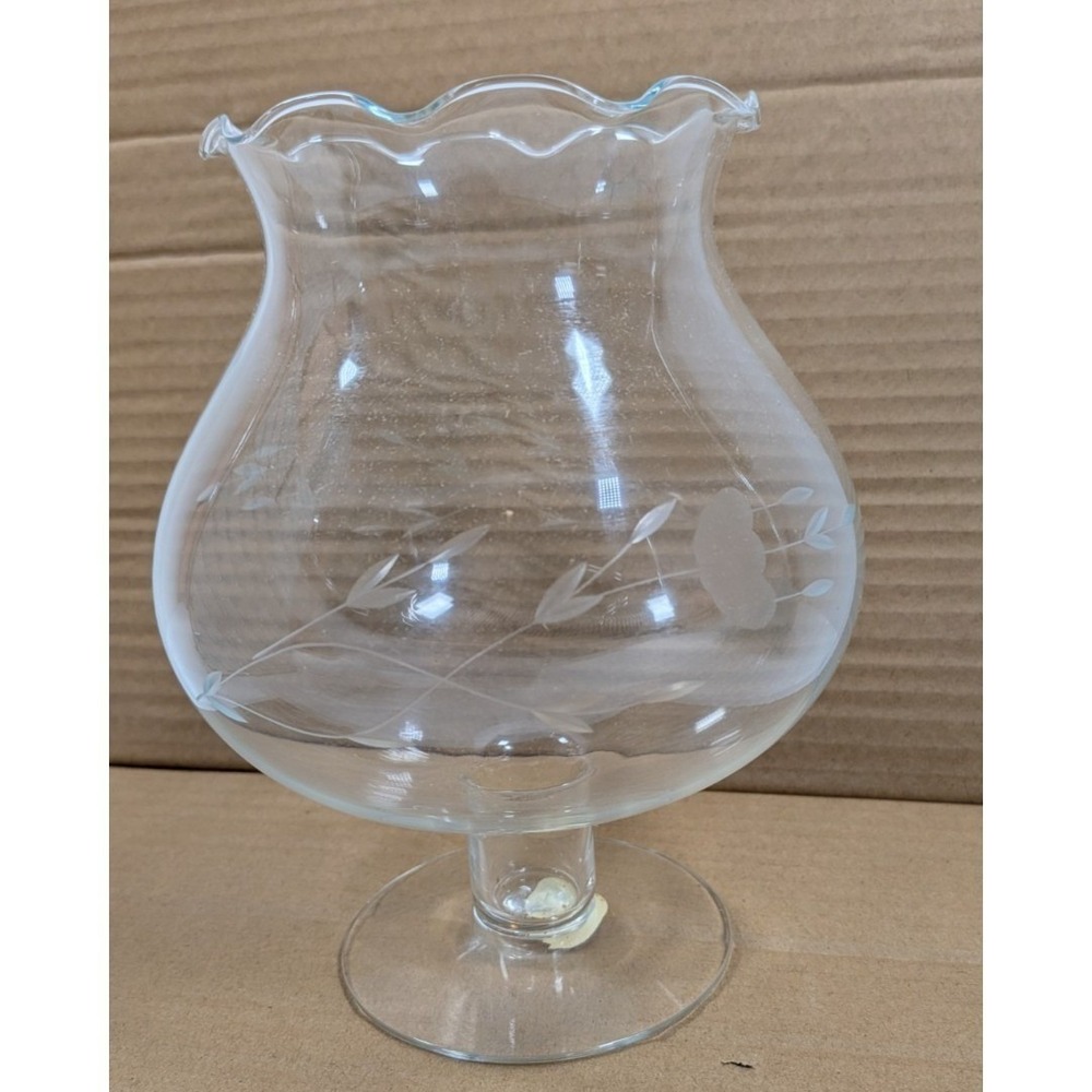 VTG Princess House Heritage #409 Blown Crystal Candle Lamp For Pillar Etched EUC